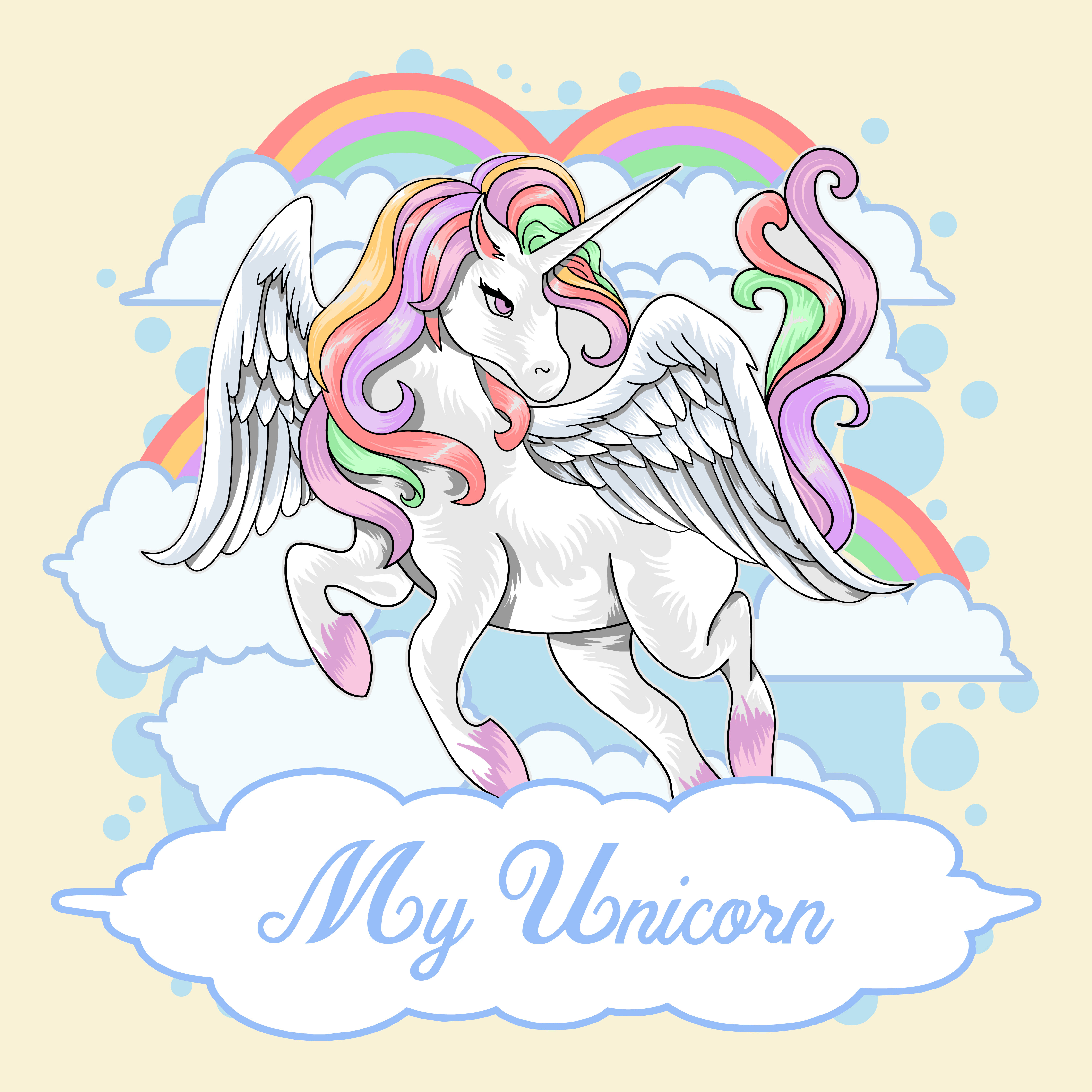 Unicorn With Wings And Rainbow S 1019271 Vector Art At Vecteezy 