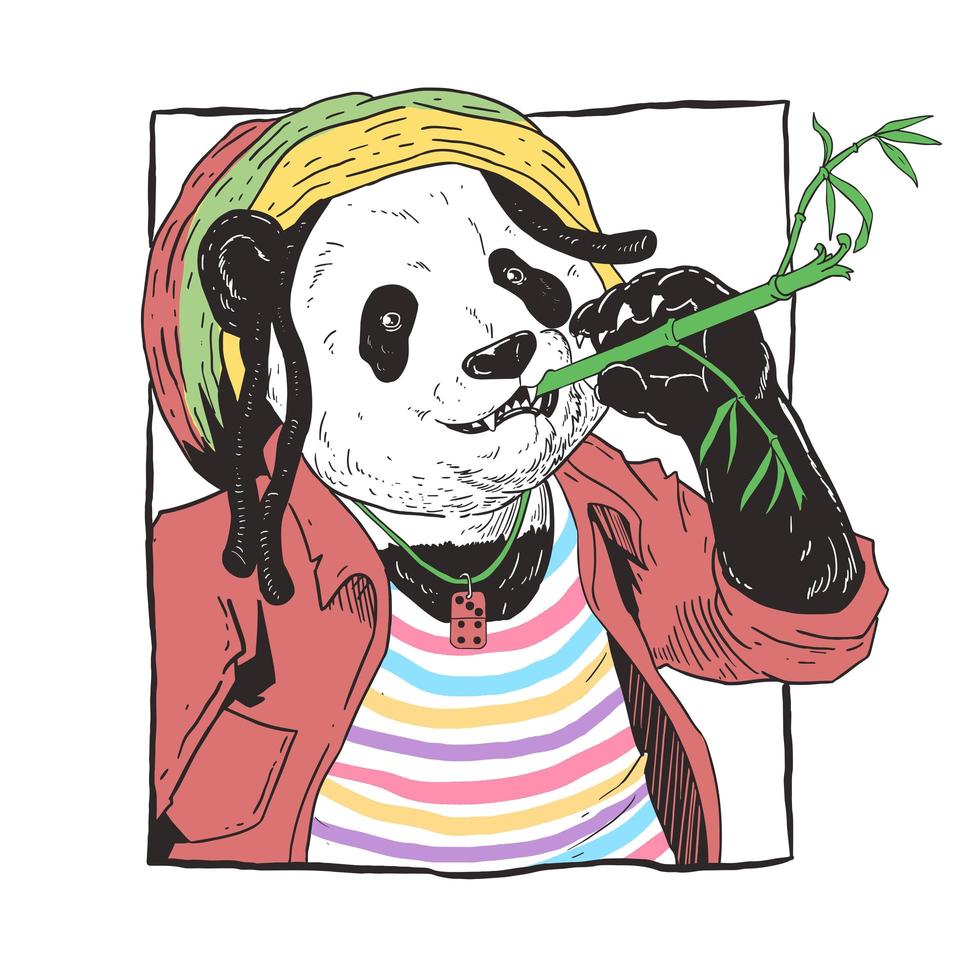 Panda and Bamboo Reggae Music Design  vector