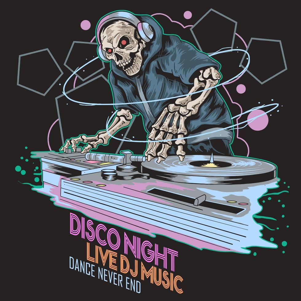 diseño de fiesta de dj de música esqueleto vector