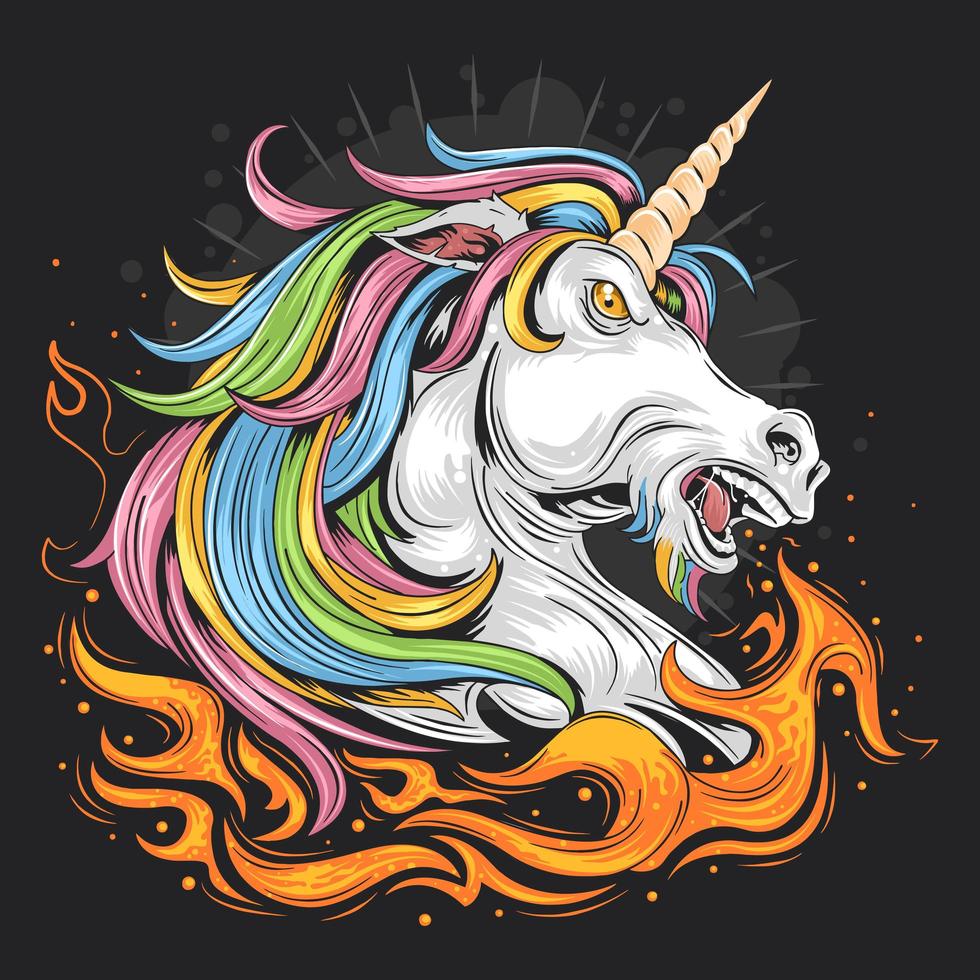 unicornio enojado con diseño de fuego vector