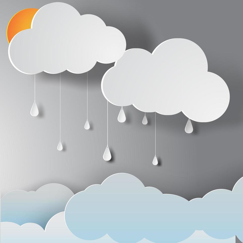 Paper Art Rain Clouds vector