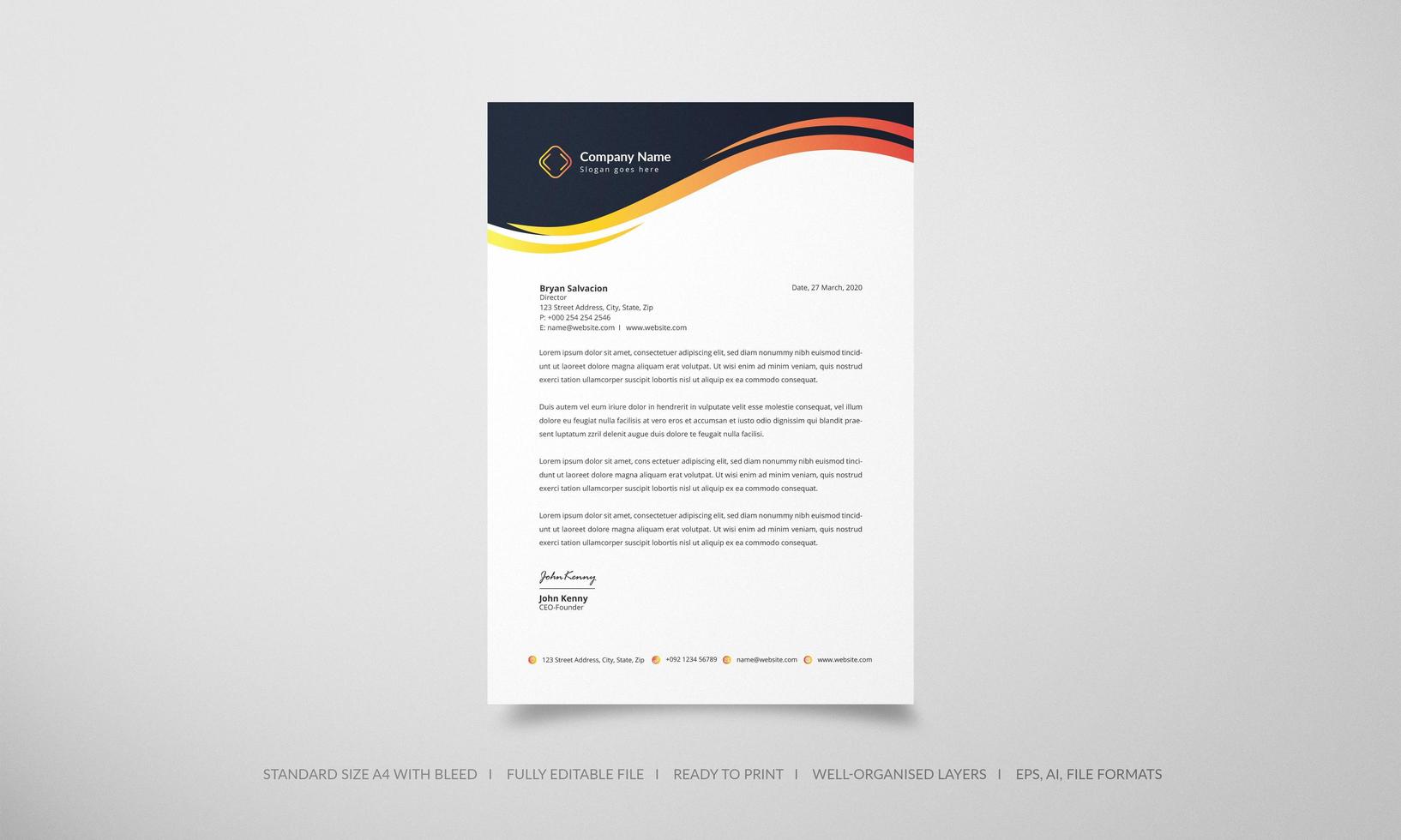Business letterhead with orange yellow gradient wave design vector