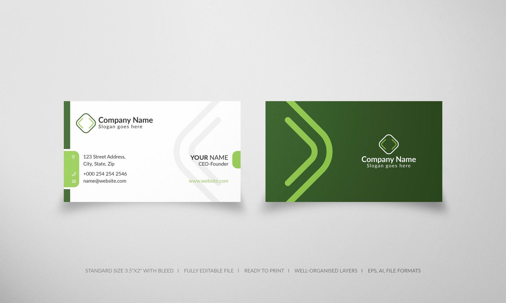 Modern diamond design green business card vector