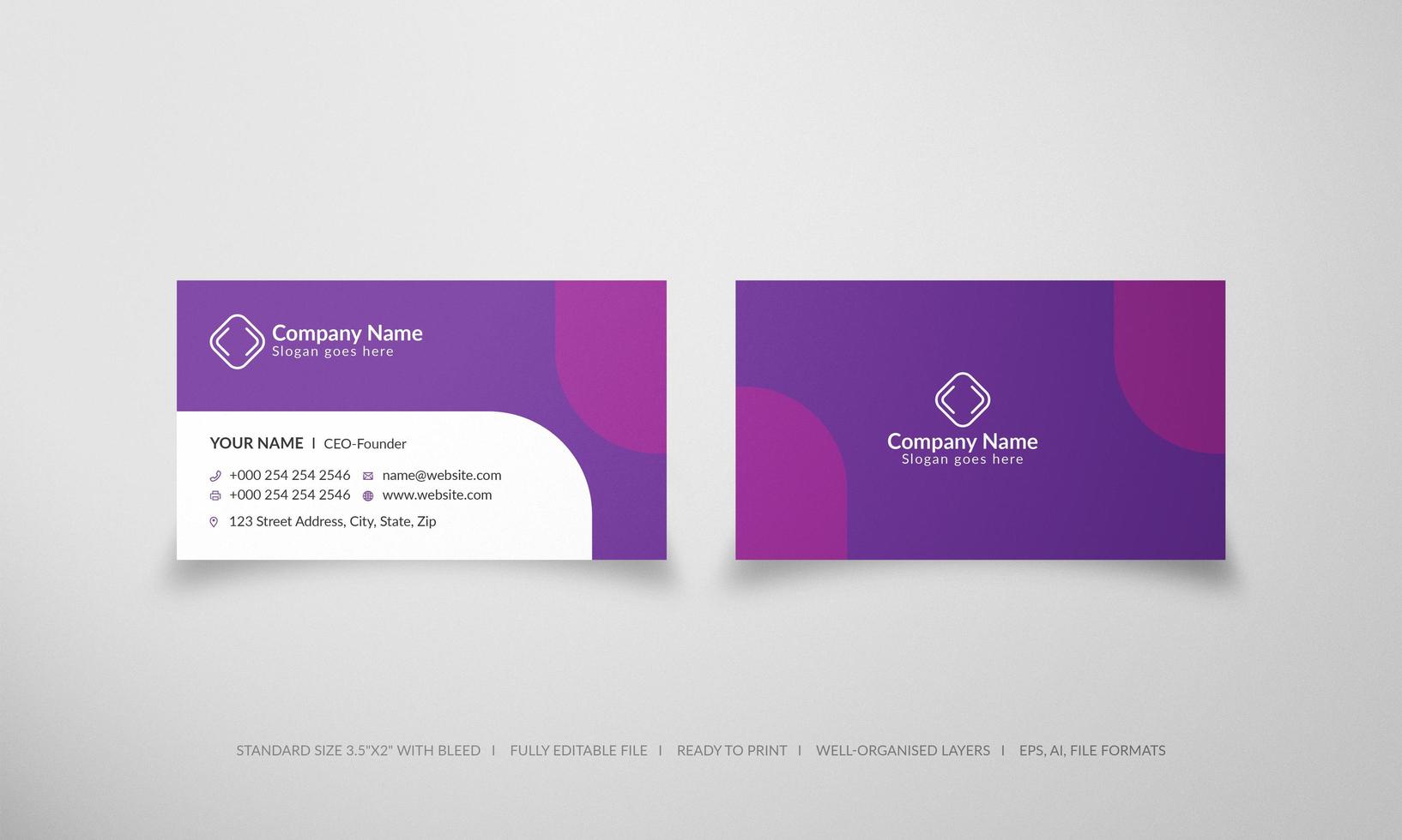 Modern Purple Business Card with Rounded Shapes vector