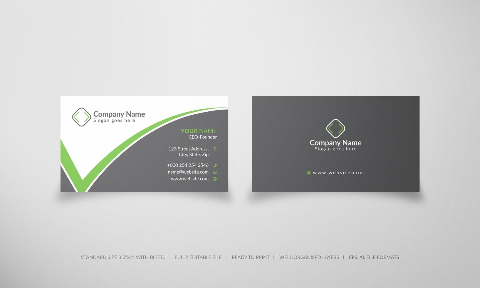 modern green check simple business card - download free