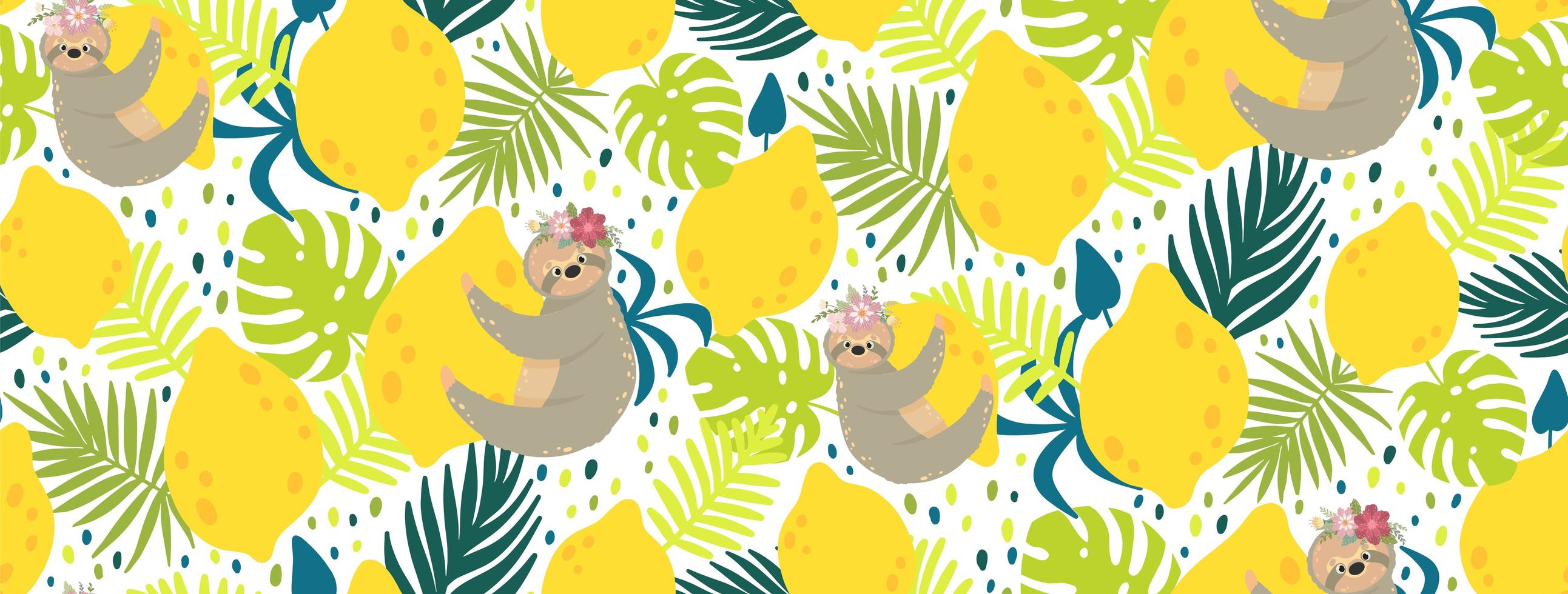 Sloth holding yellow lemons seamless pattern vector