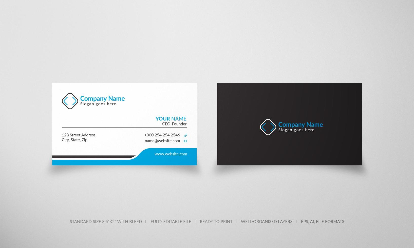 Contemporary business card with blue accents vector