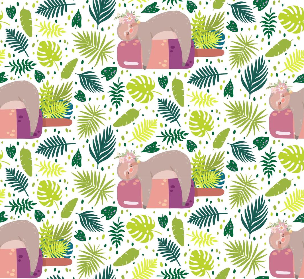 Sloth sleeping on the ice cream seamless pattern vector