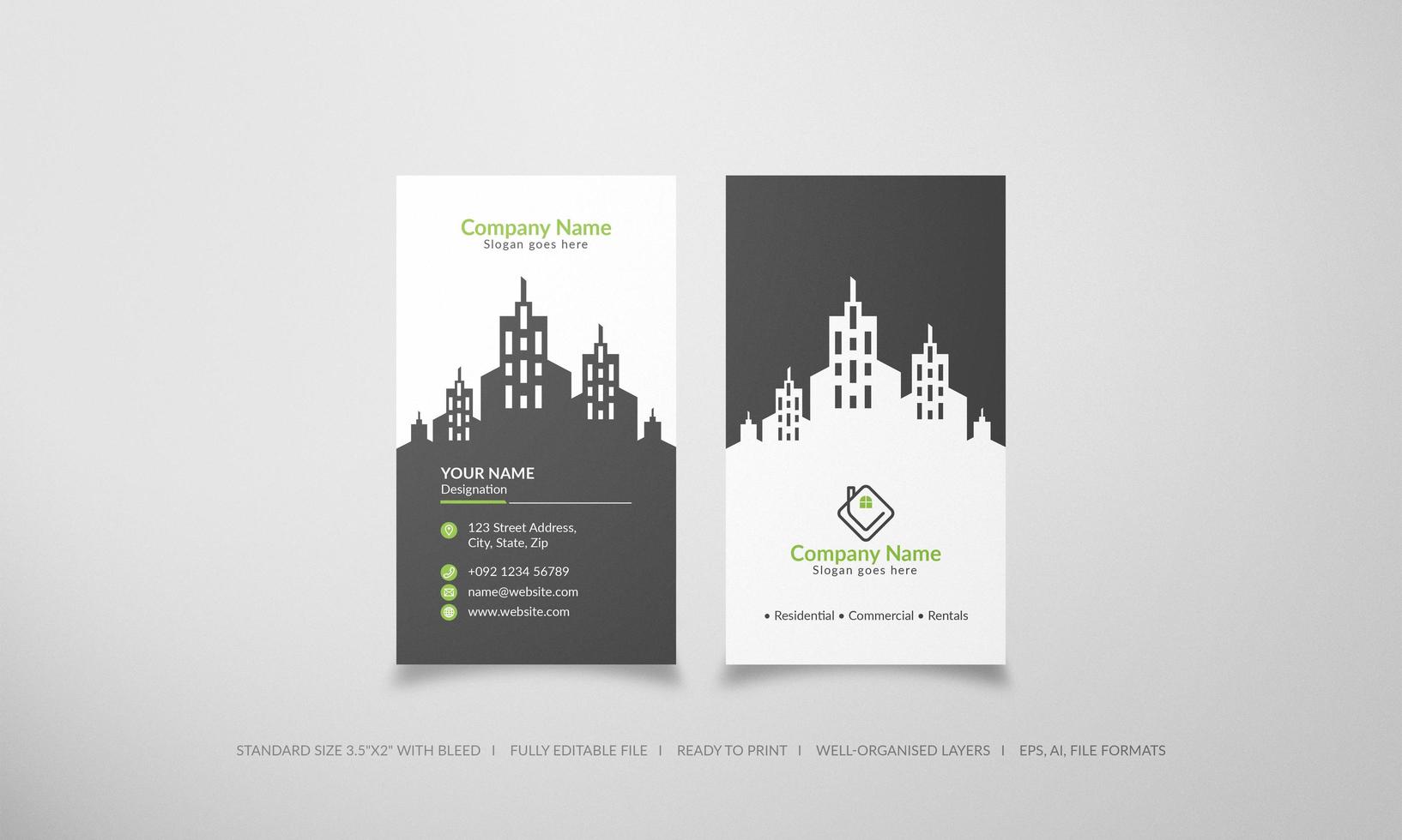 Vertical skyscraper real estate business card vector