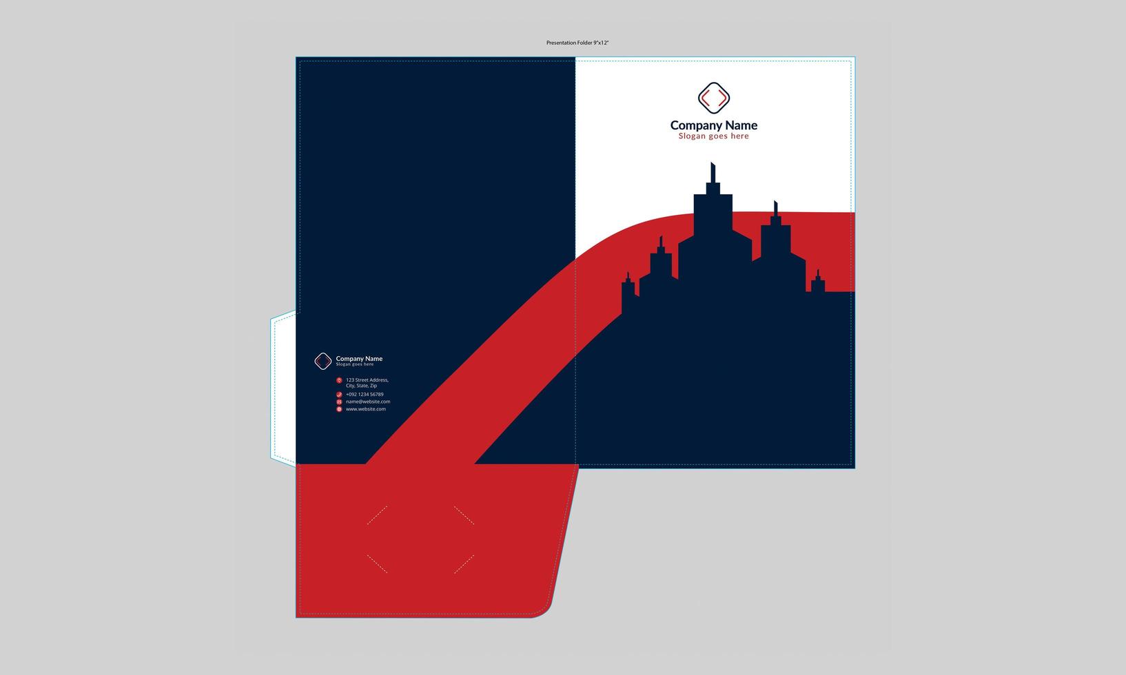 diseño de carpeta de presentación de silueta de edificios profesionales vector