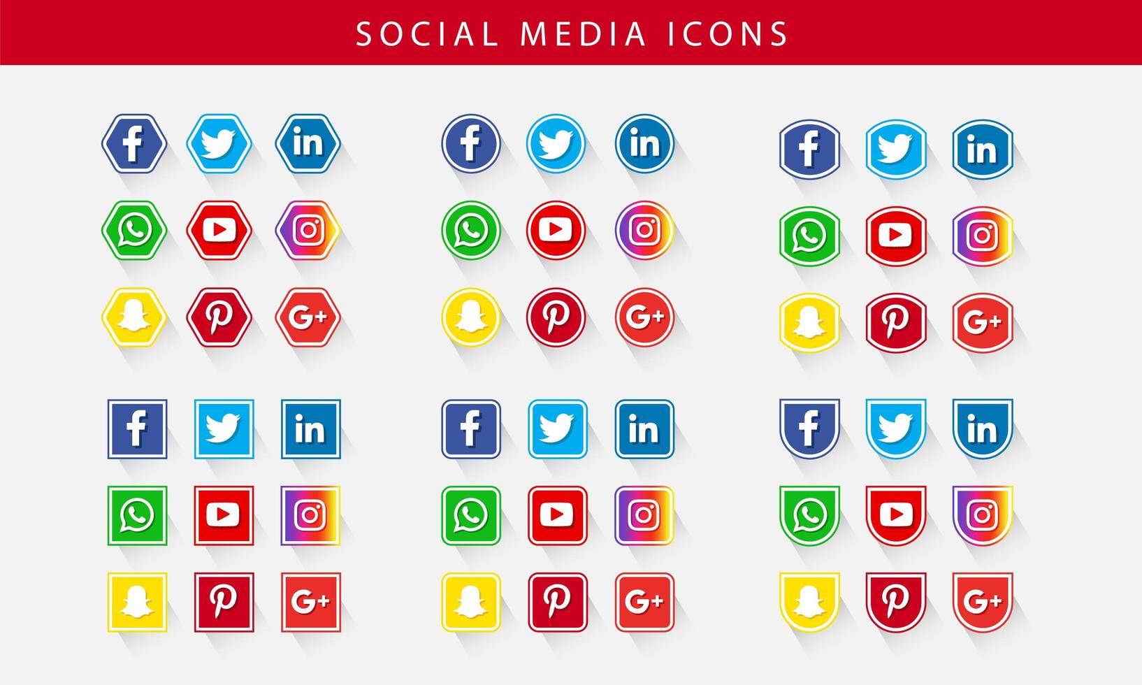 coloridos iconos de redes sociales en diferentes formas vector