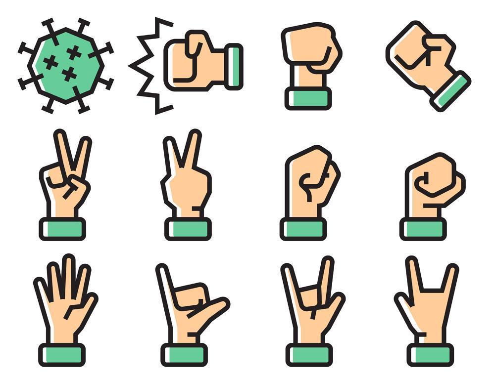 conjunto de iconos de signo de mano para combatir el coronavirus vector