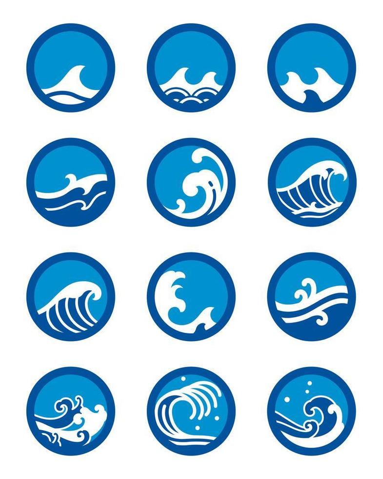 conjunto de iconos de ola oceánica circular vector