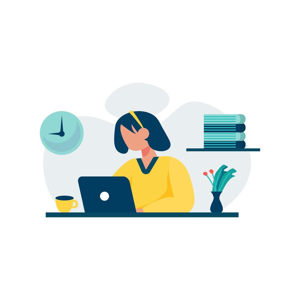 mujer freelance trabajando en el escritorio vector