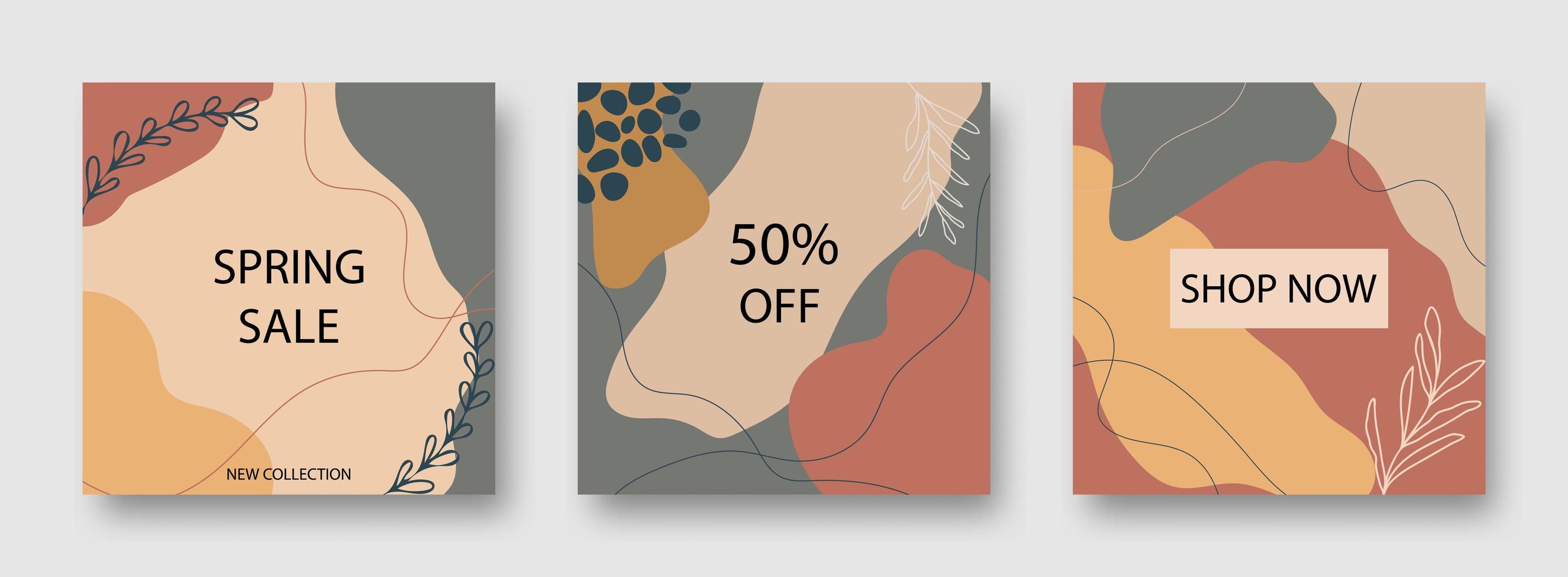 Brown and gray abstract shape sale banner set vector