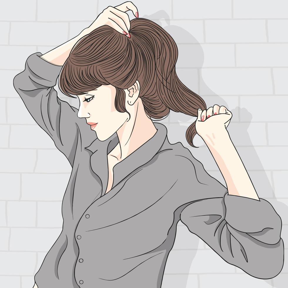 Beautiful Girl Holding Hair  vector