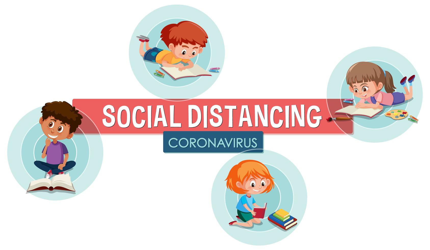 Social Distancing Poster with Children vector