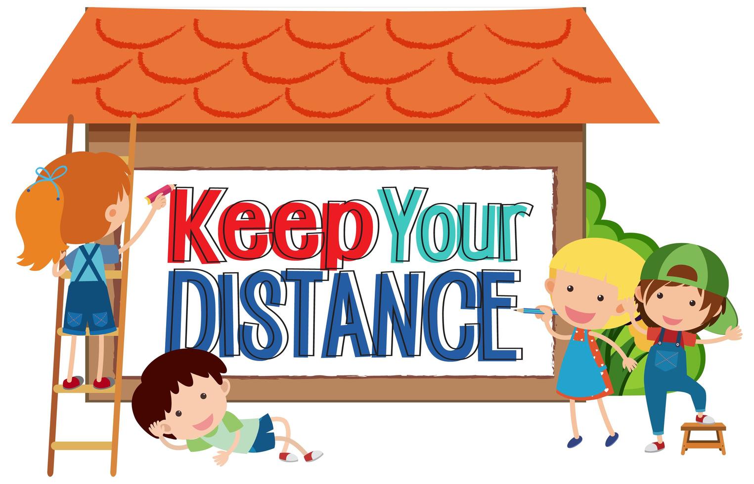Keep Your Distance Sign with Kids vector