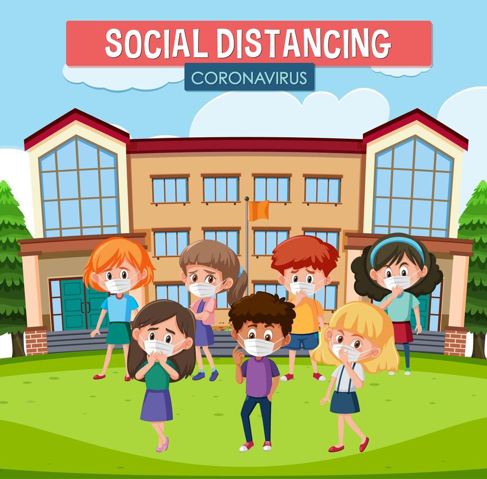 Social Distancing Poster with Kids vector