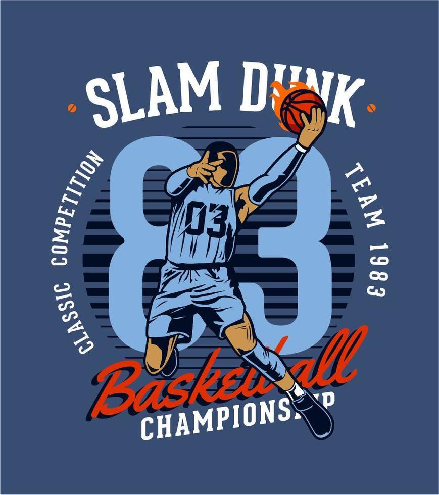 emblema del campeonato de baloncesto slam dunk vector