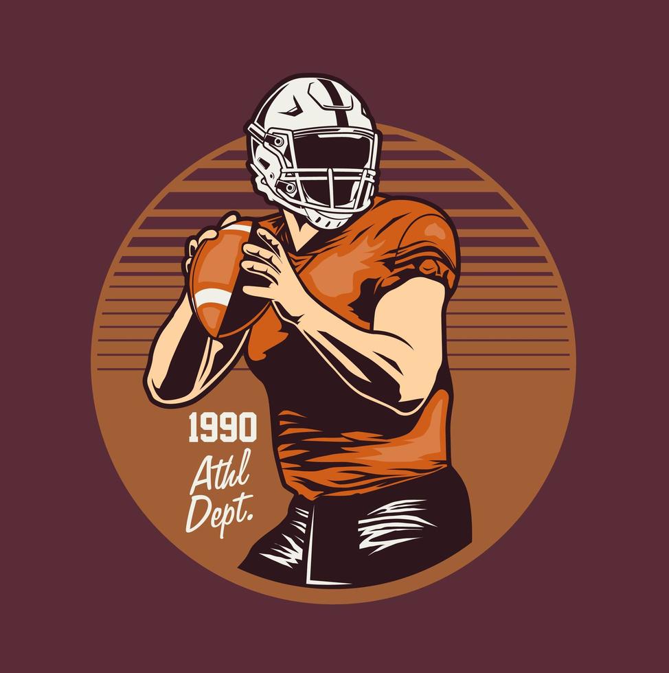 Retro style emblem with football player holding ball vector