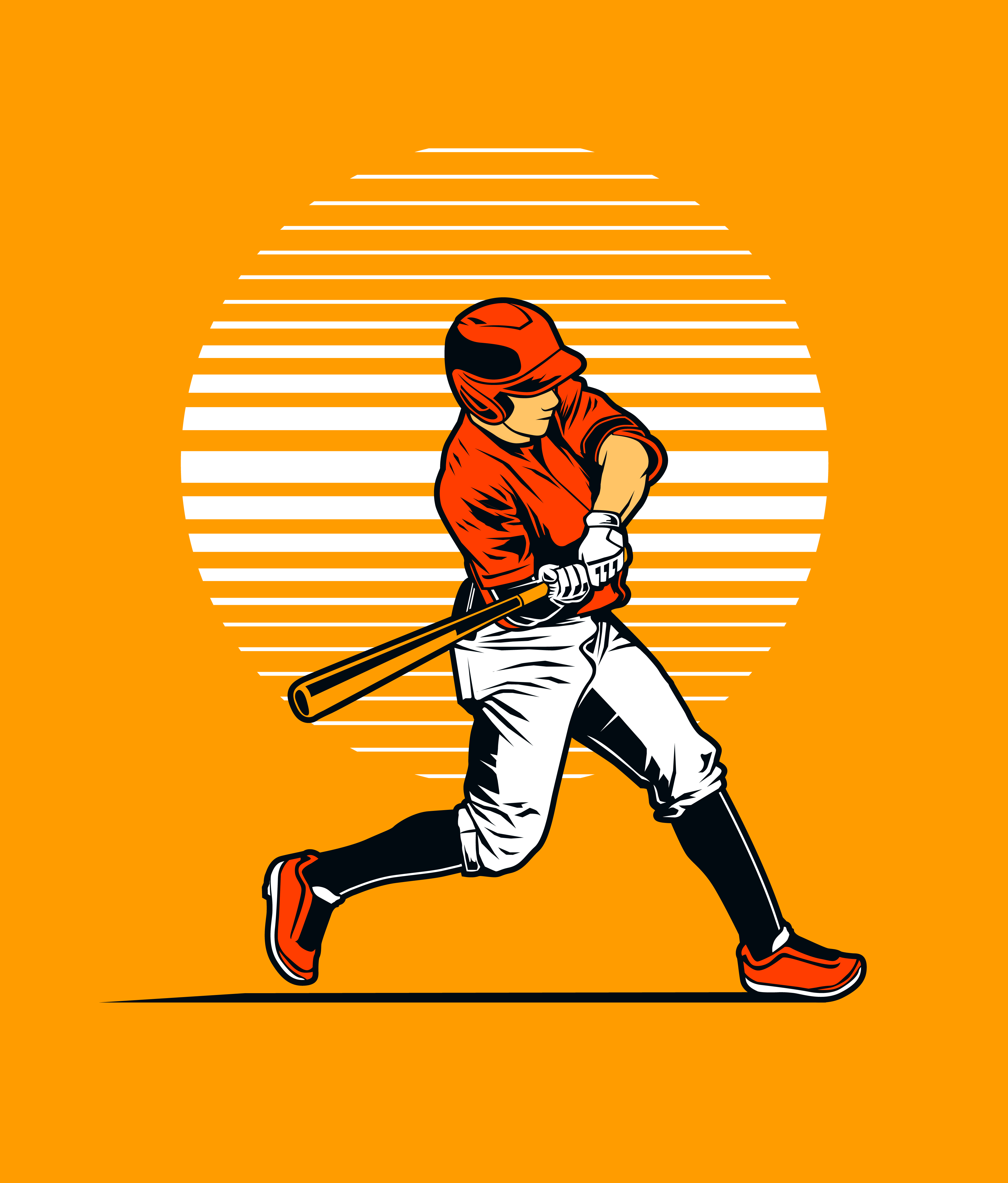 Baseball player swinging bat on orange 1026071 - Download Free Vectors