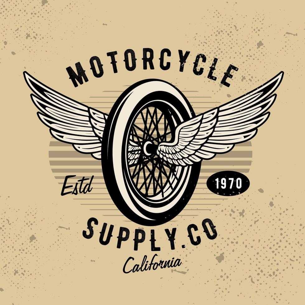 Motorcycle wheel with wings emblem vector