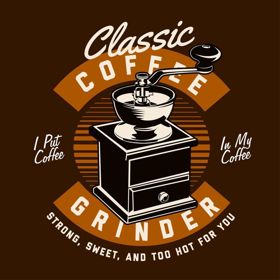 Vintage coffee grinder emblem vector