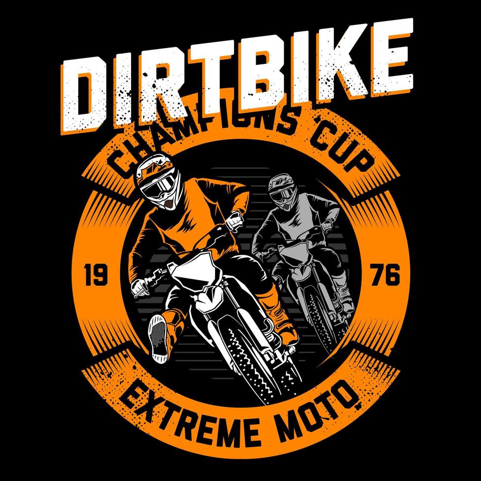 emblema de motocross con jinetes en banner de círculo naranja vector