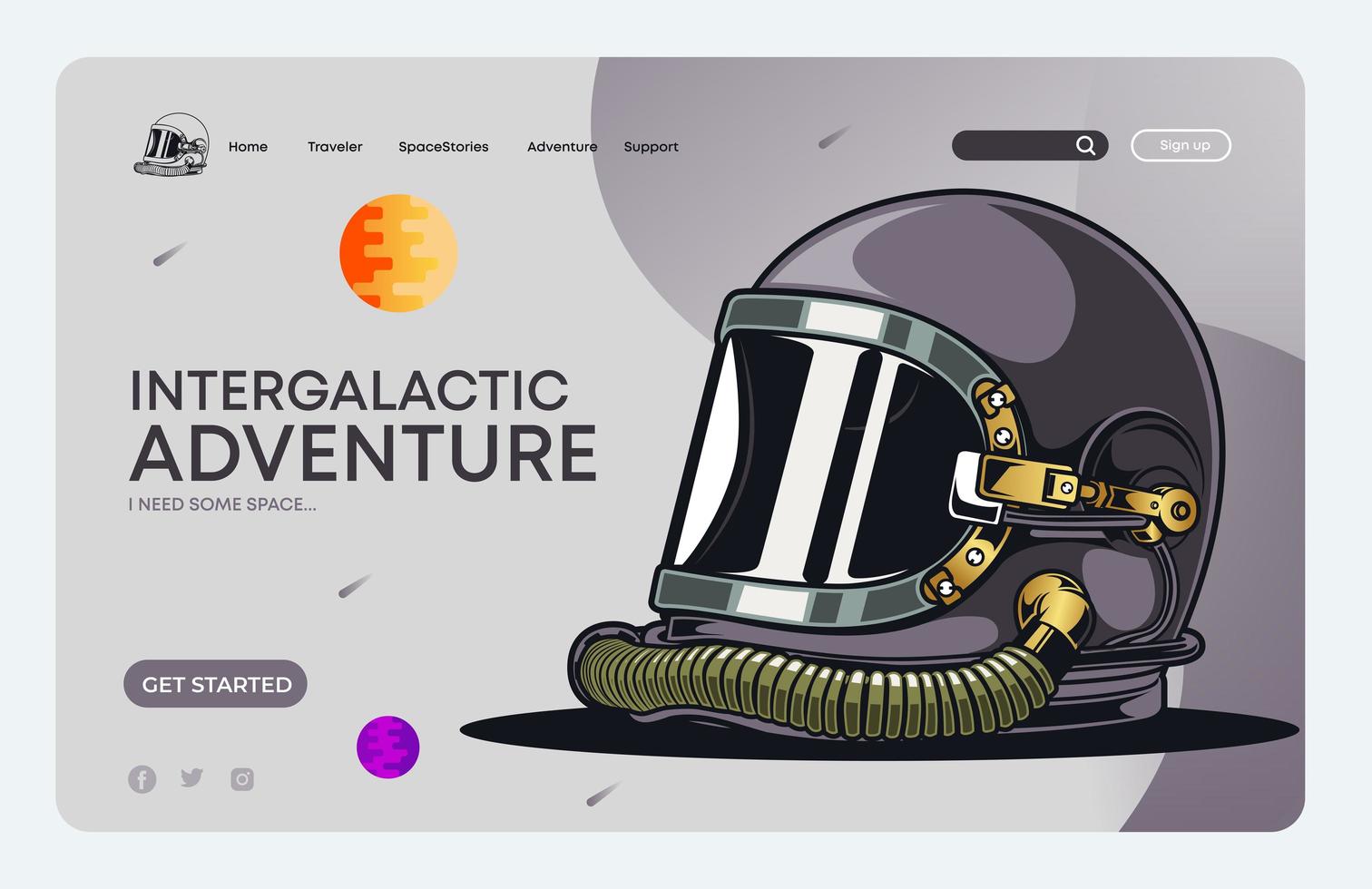 Space helmet landing page vector