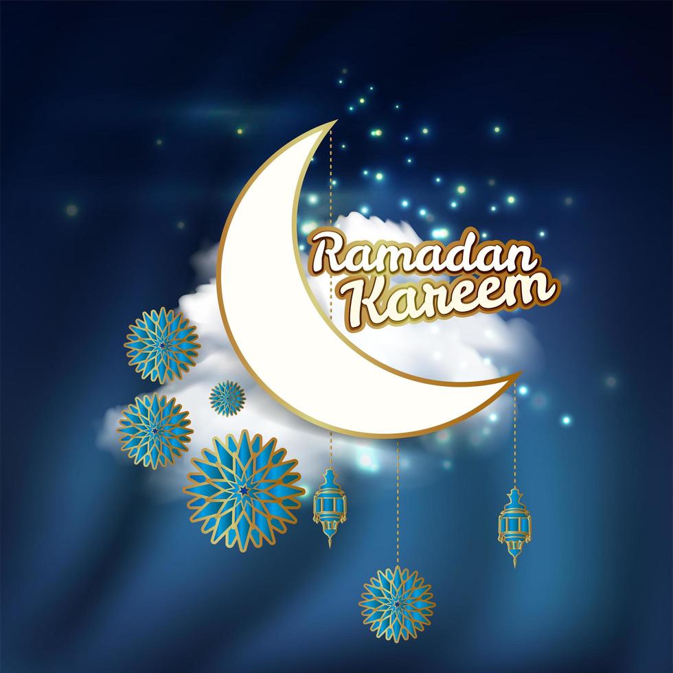 tarjeta de Ramadán con luna y elementos decorativos vector