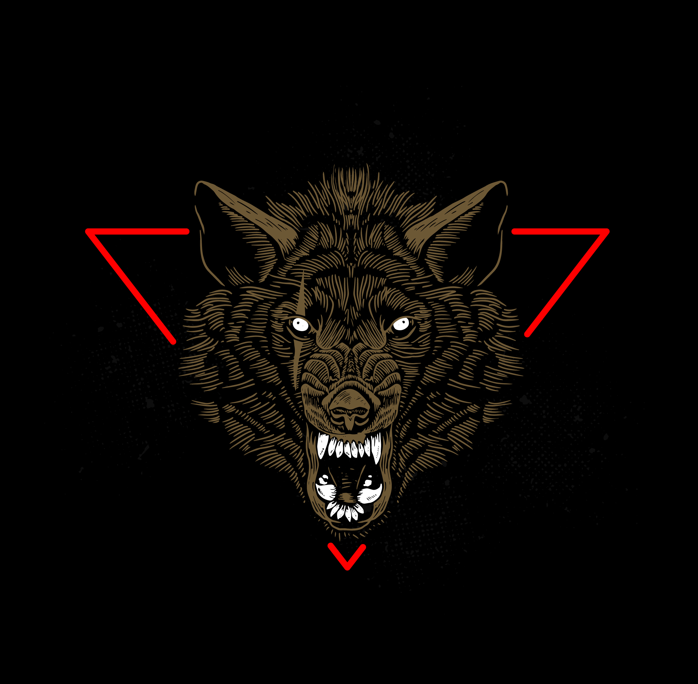 Grinning wolf head in front of red triangle - Download Free Vectors