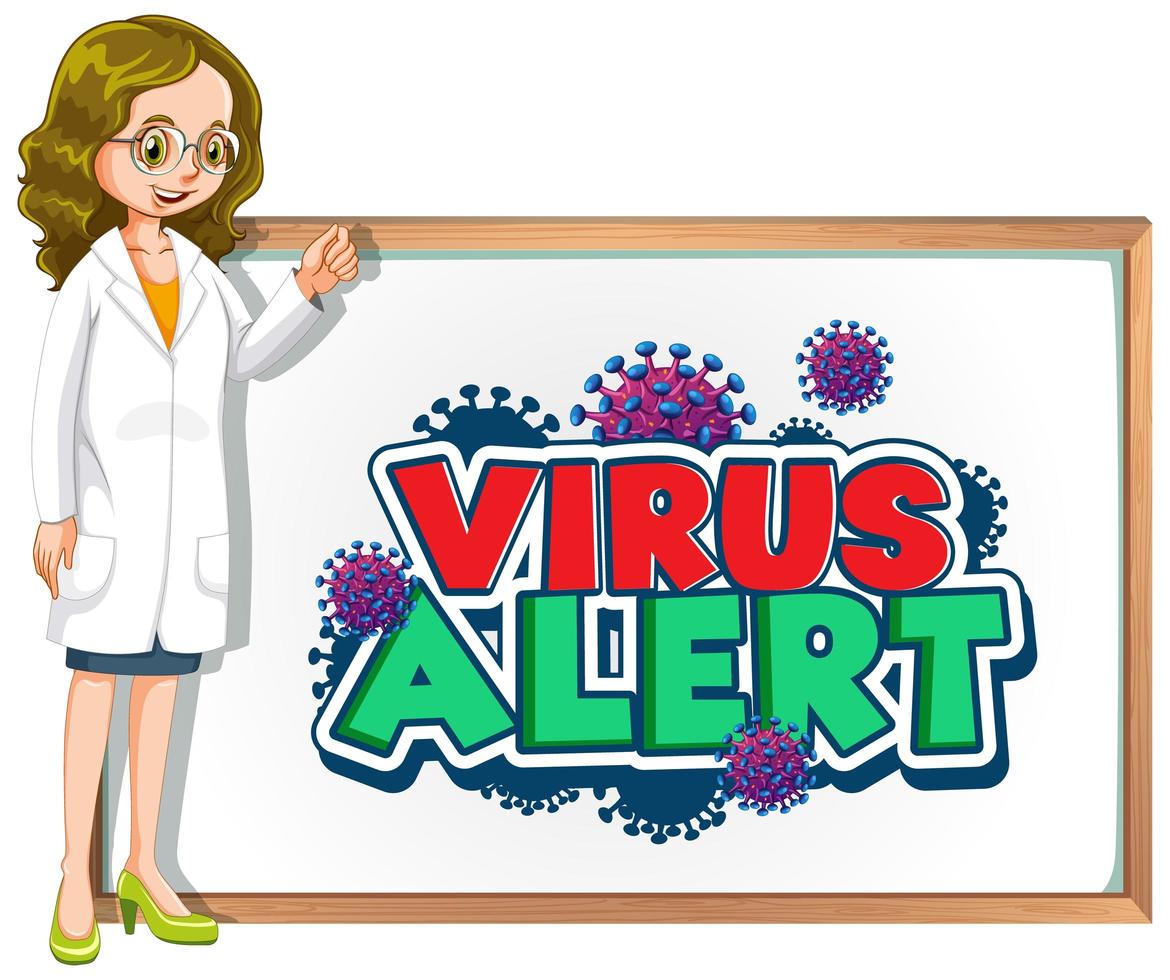 Female doctor and board showing virus alert vector