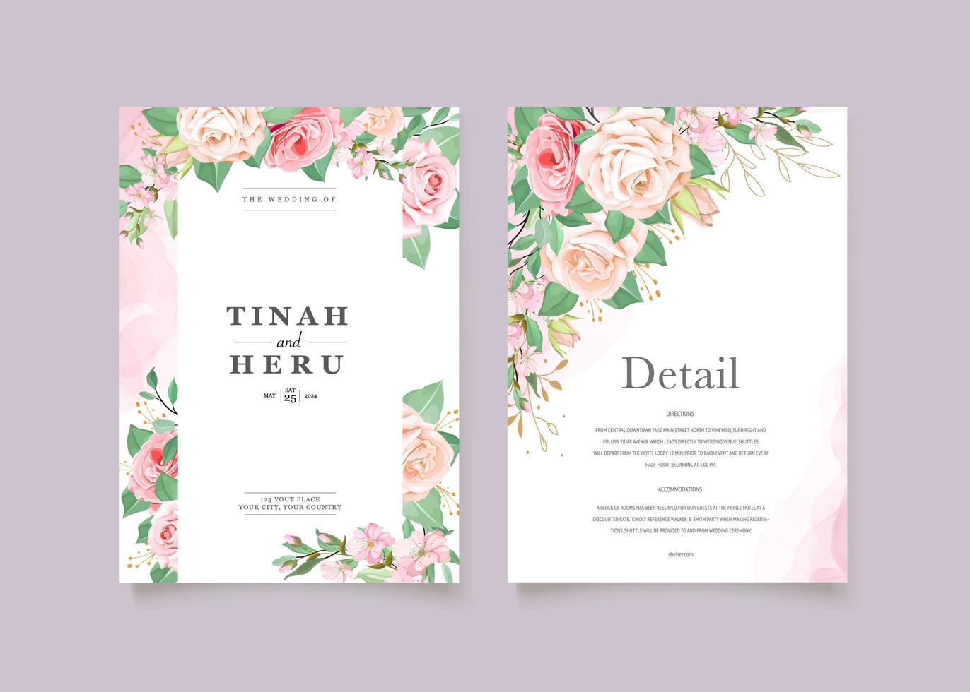 elegante tarjeta de boda con hermosa plantilla floral y hojas vector