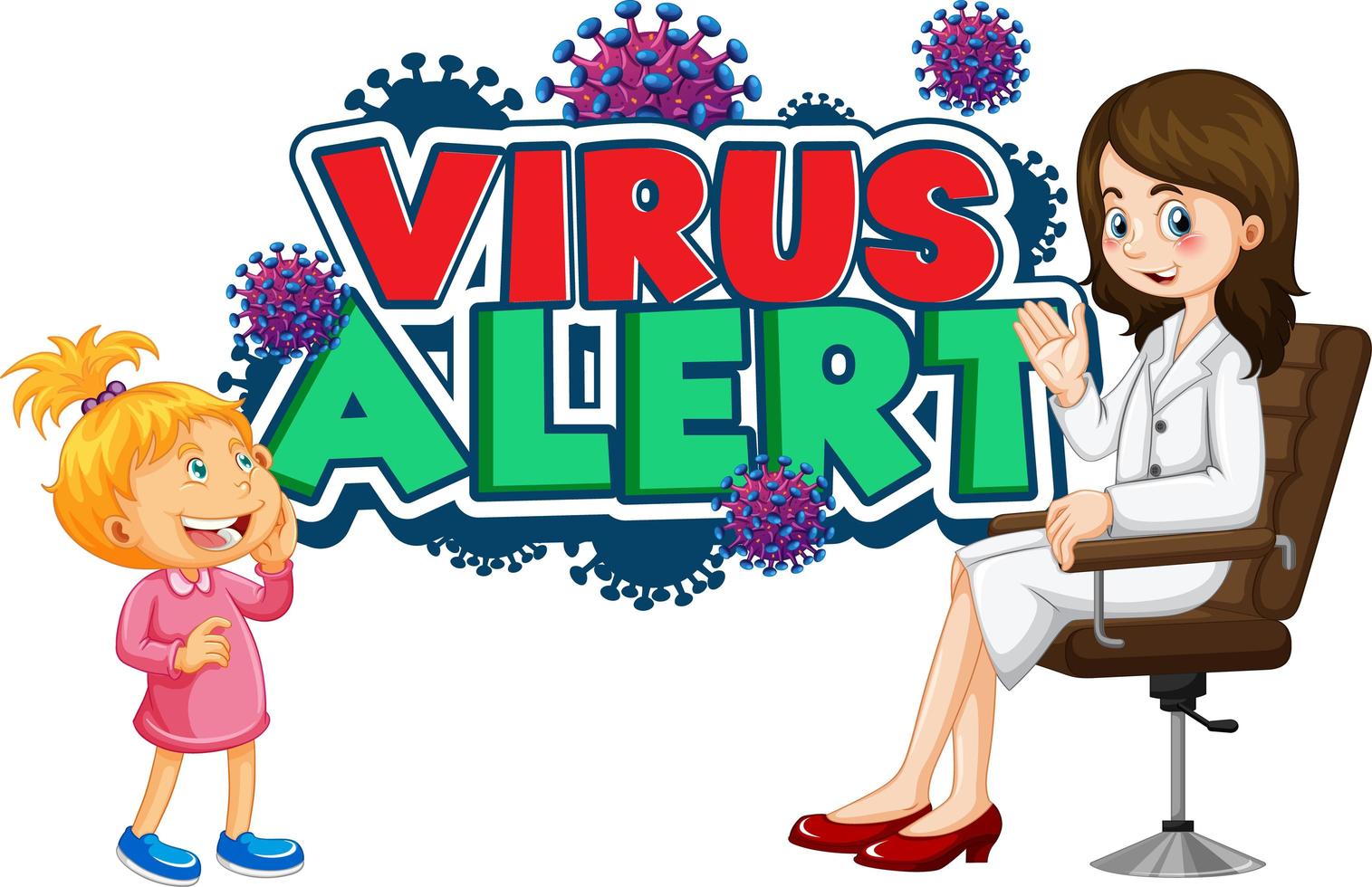 cartel de alerta de virus con médico y niño vector