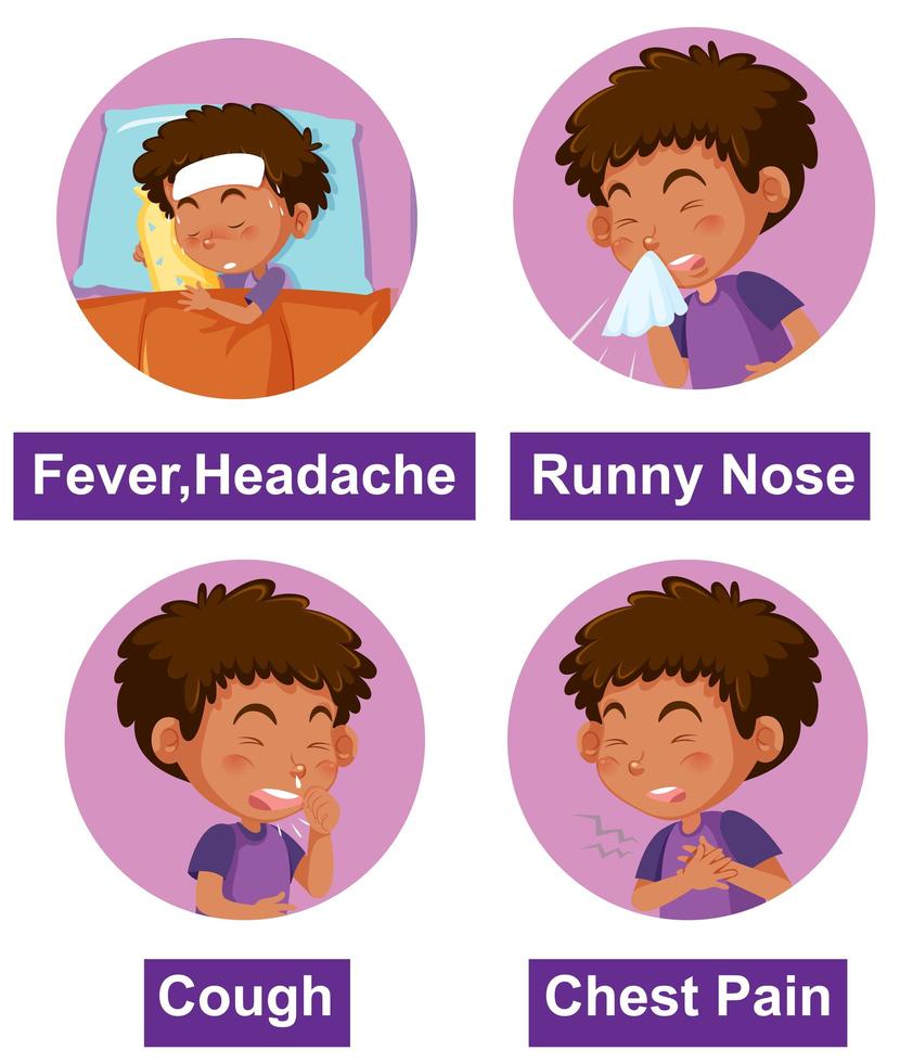diferentes síntomas con niño enfermo vector