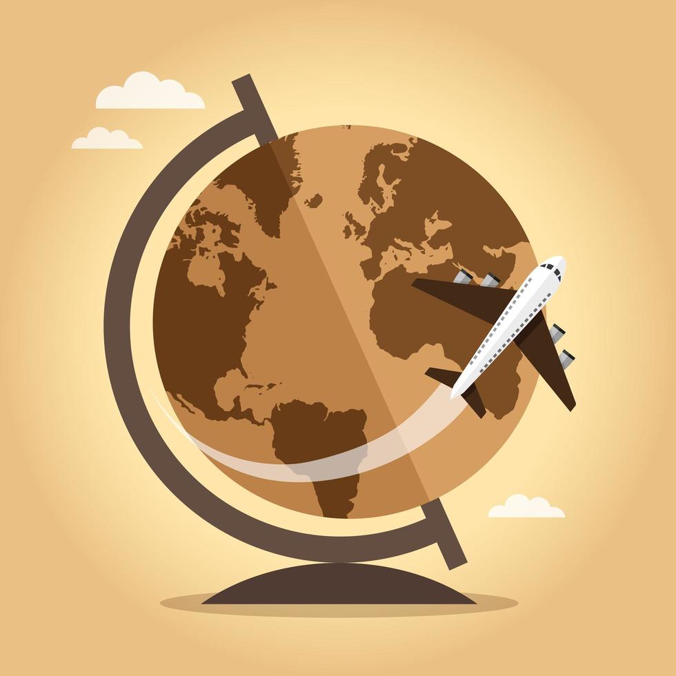 Vintage World With Airplane vector