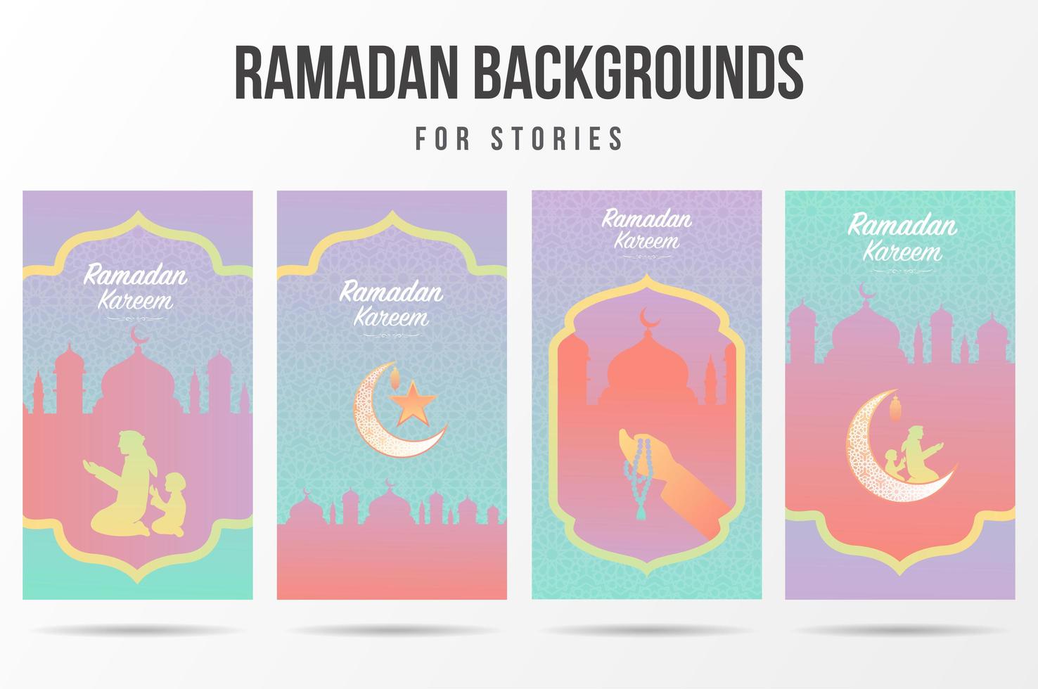 Bright Gradient Color Ramadan Social Media Set  vector