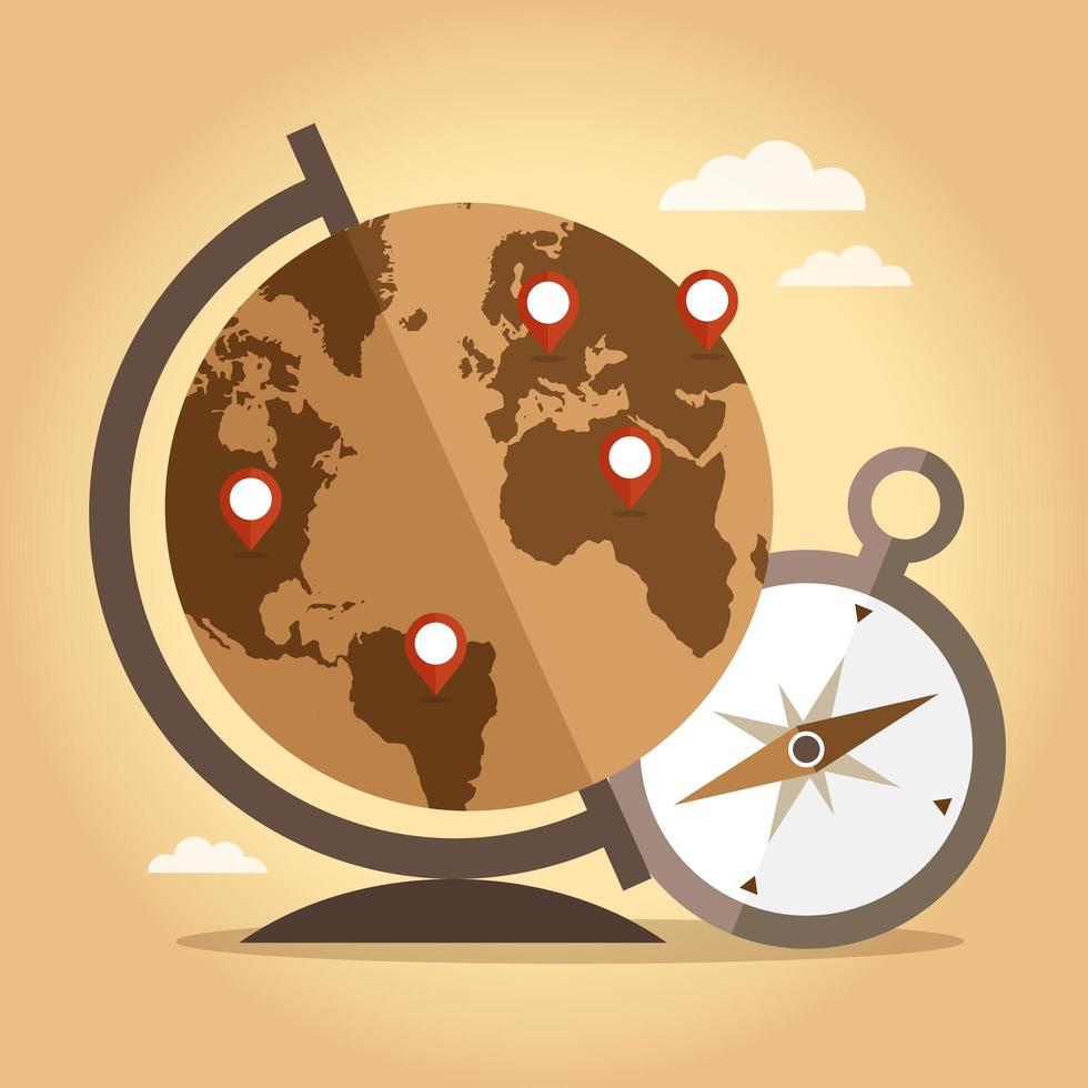 Vintage World and Compass vector