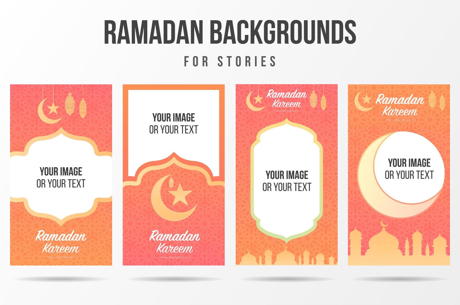 Set of Gradient Orange Pink Gradient Ramadan Social Media Stories  vector