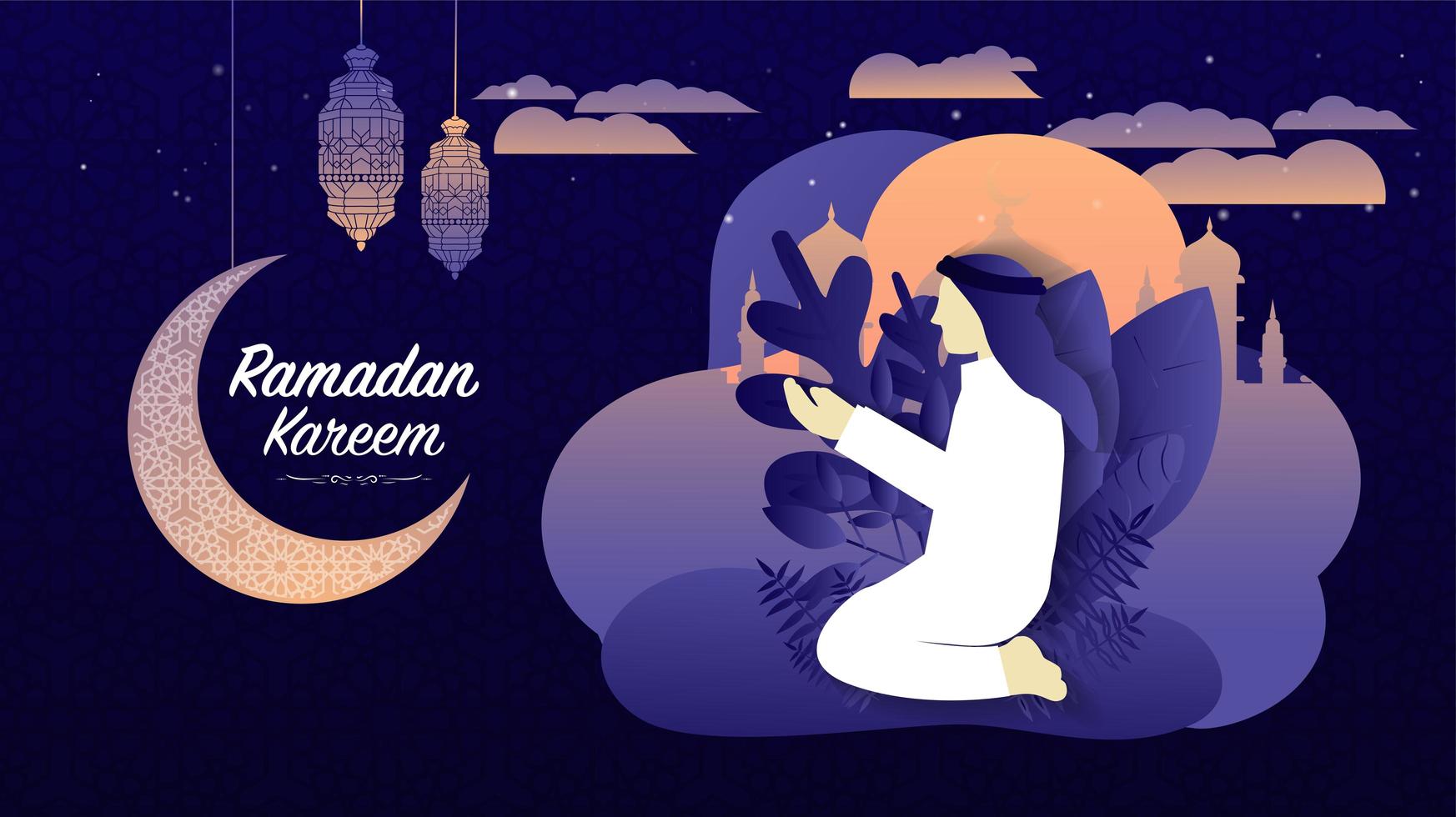 Ramadán Kareem o Eid Mubarak islámico púrpura moderno fondo vector