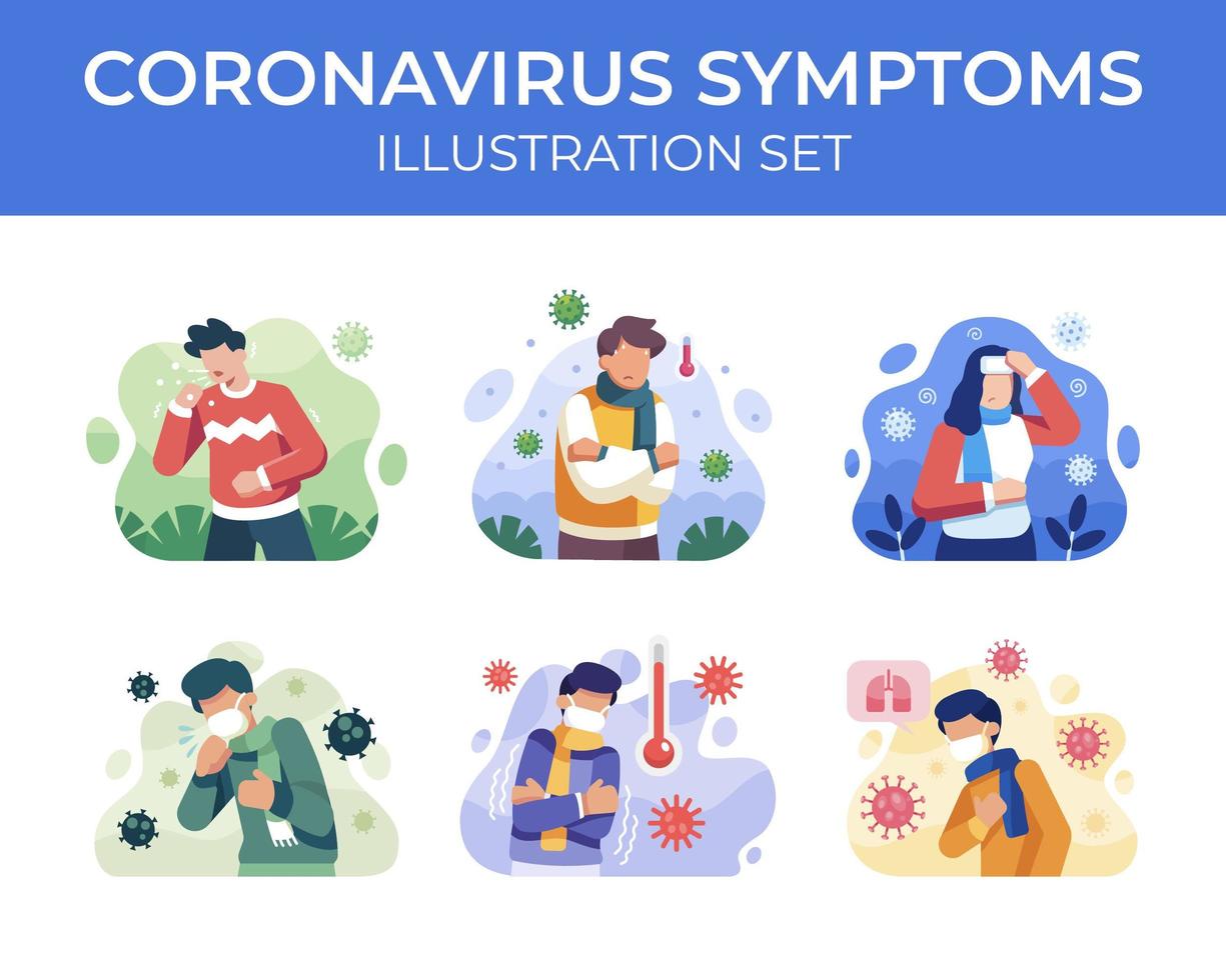 conjunto de escena de síntomas de coronavirus vector