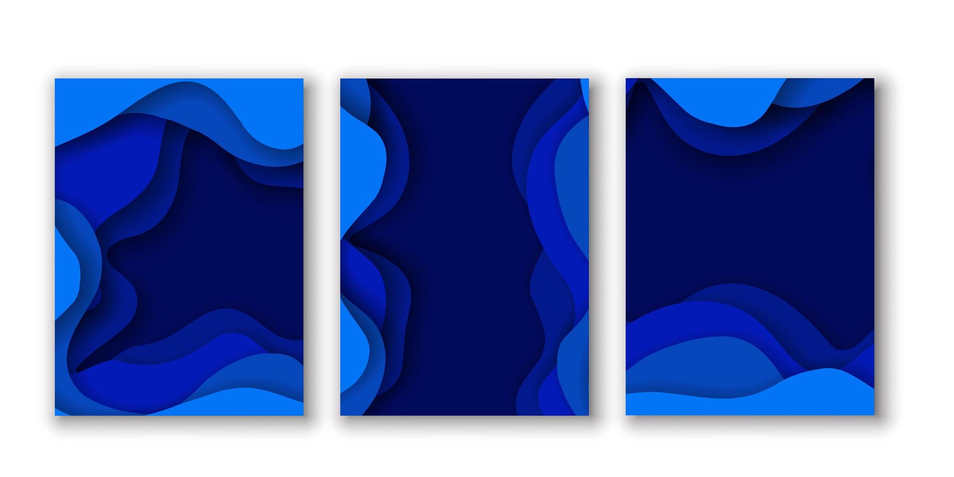 Set of Blue Abstract Paper Cut Backgrounds vector