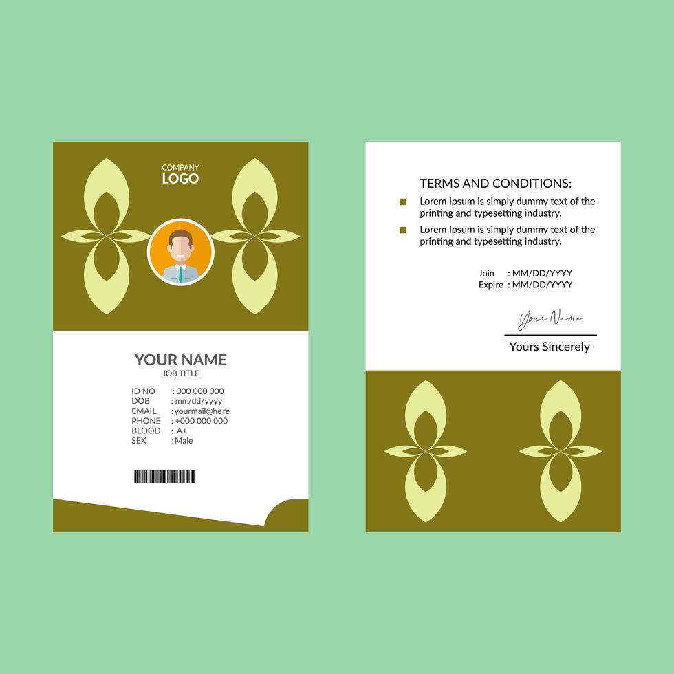 Lime Geometric Flower Shape ID Card Template vector