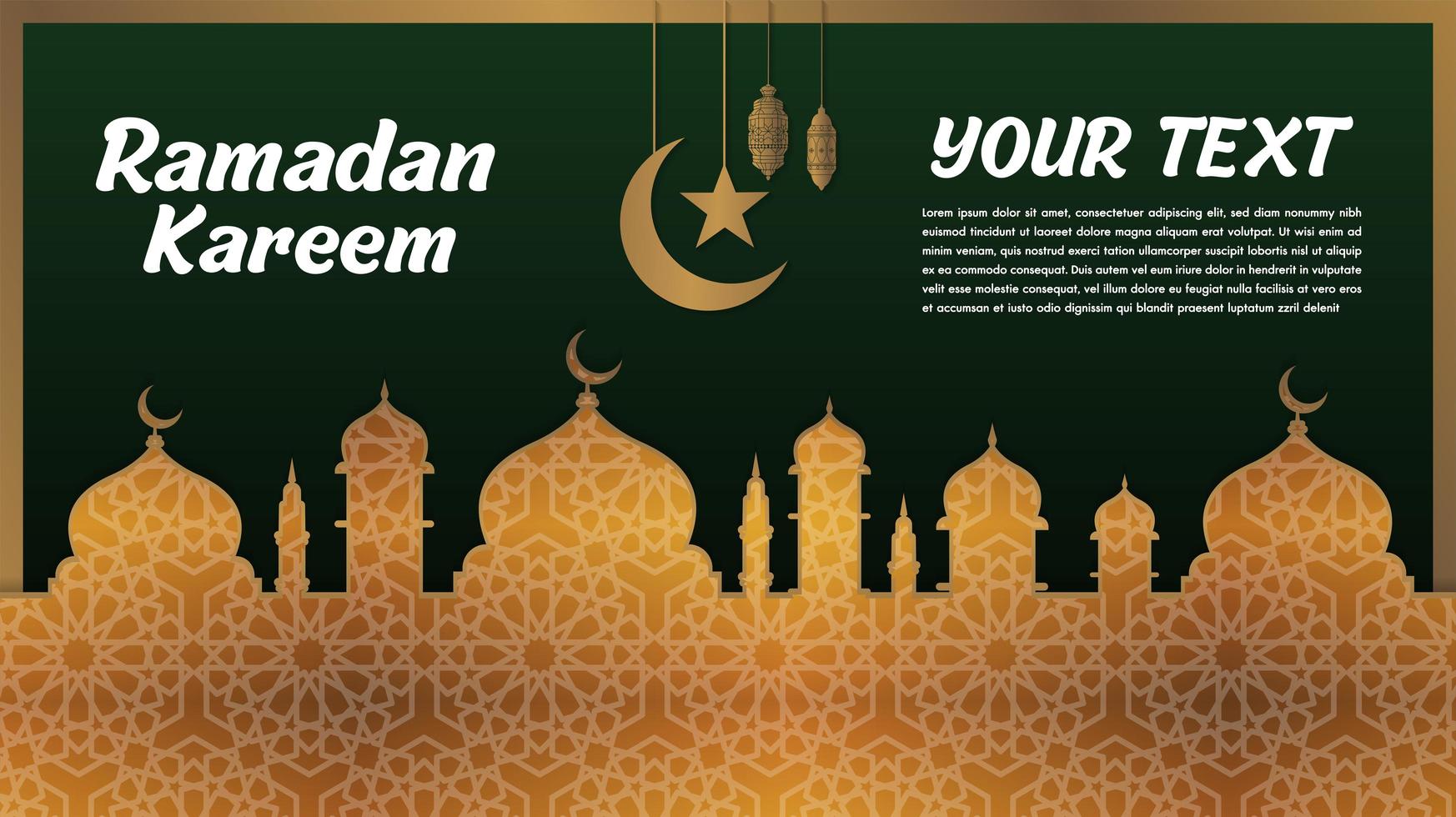 Gold Patterned and Green. Ramadan Kareem Greeting  vector