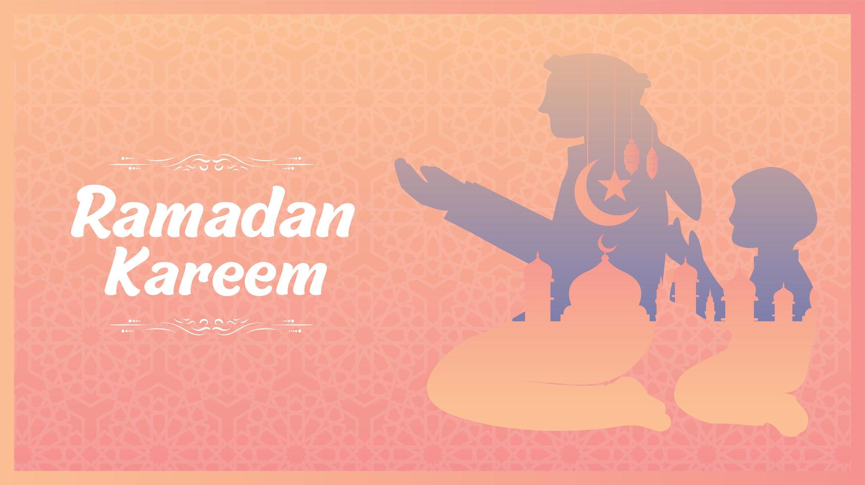 Ramadán Kareem diseño plano rosa naranja degradado diseño vector