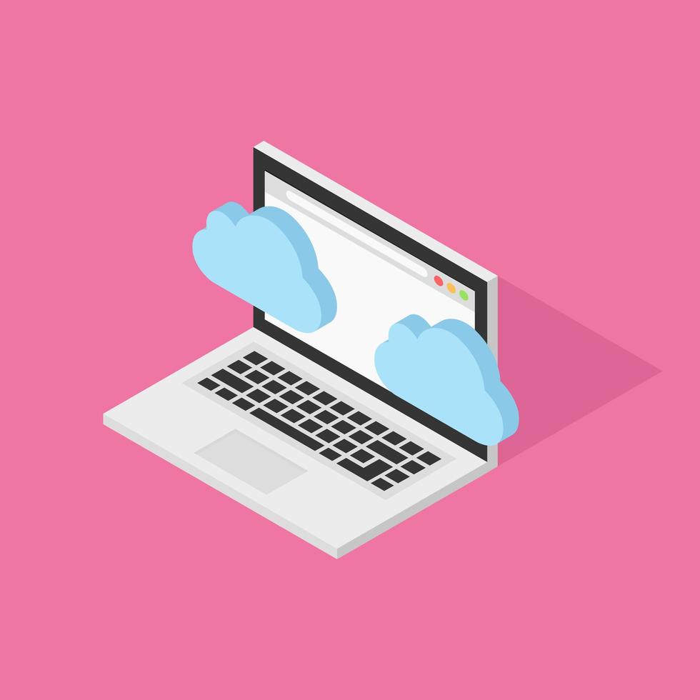 3D Isometric Laptop Cloud Computing Concept  vector