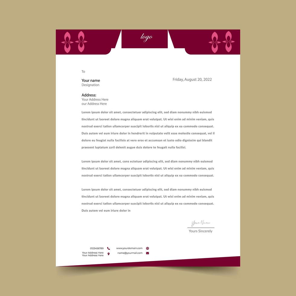 Dark Pink Letterhead Design with Geometric Shapes  vector