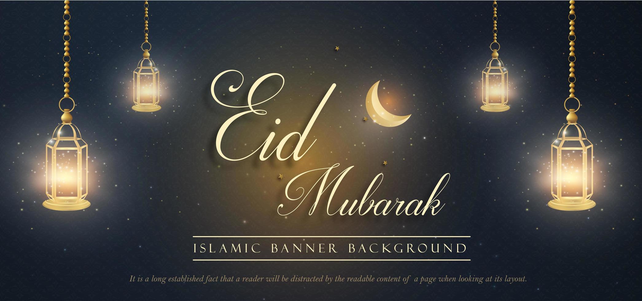 Glowing Lanterns Eid Mubarak Royal Luxury Banner Background vector