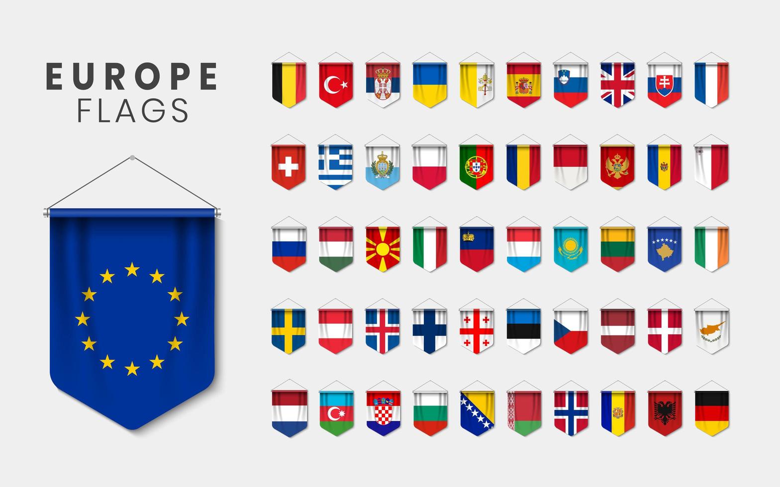 European Flags as 3D Realistic Pennant Set vector